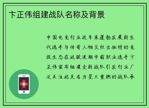 卞正伟组建战队名称及背景