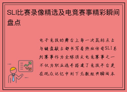 SLI比赛录像精选及电竞赛事精彩瞬间盘点